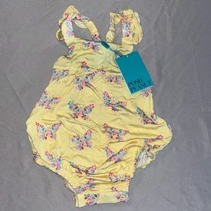 NWT yellow butterfly Keira posh peanut bubble romper twin set!